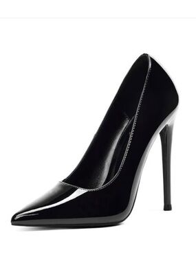 Patent Black Pointed Stiletto Pumps - Elisabet Tang